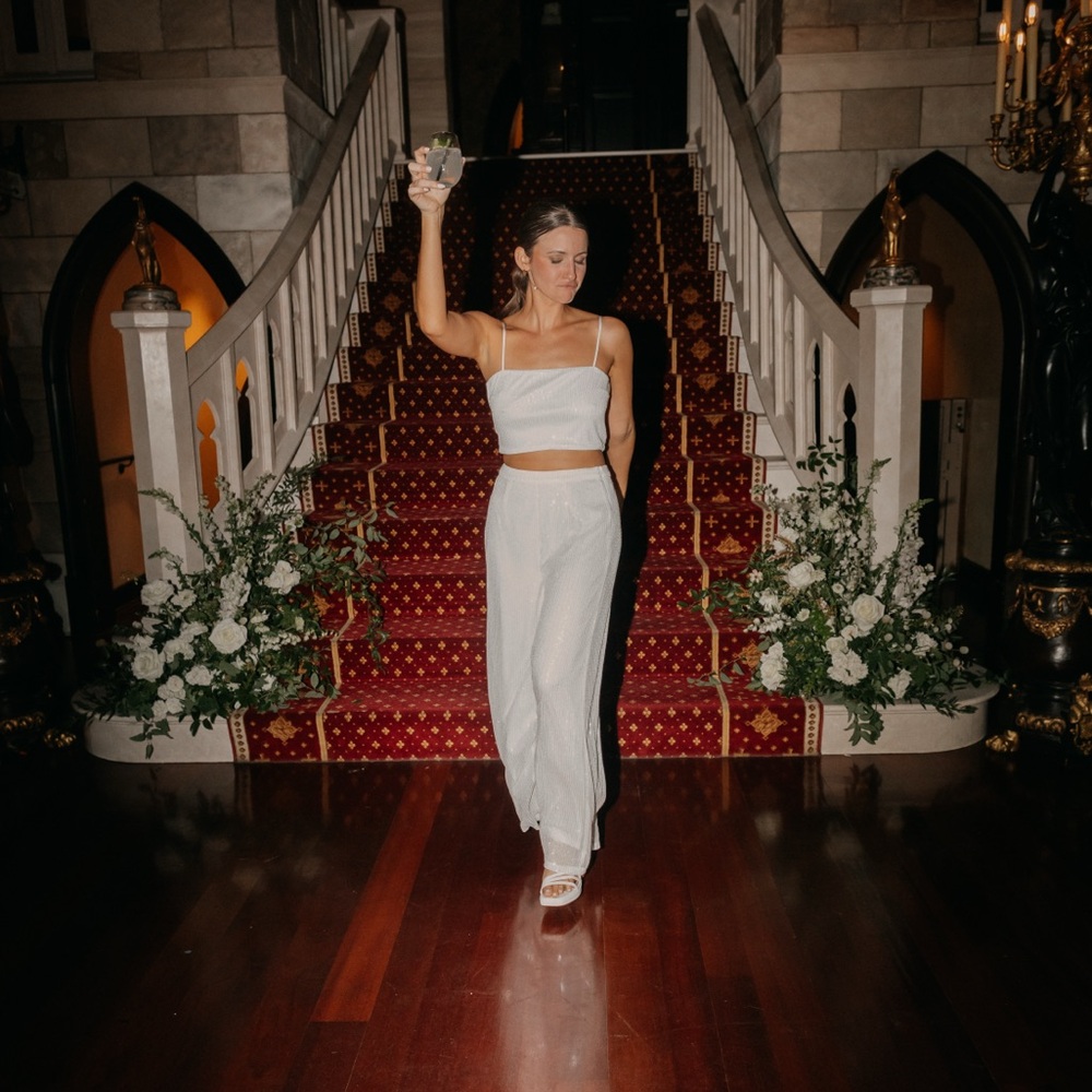 12th Tribe White Sequin Crop Top & Pants